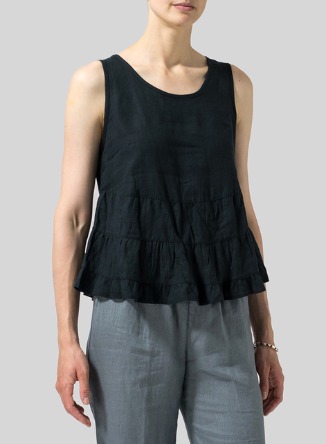Linen Sleeveless Pleated Blouse