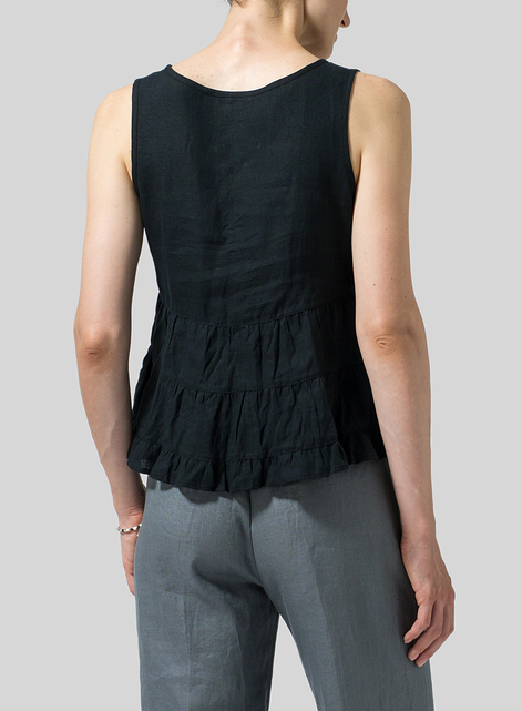 Linen Sleeveless Pleated Blouse