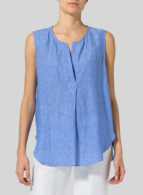 Linen Surplice V-Neck Blouse