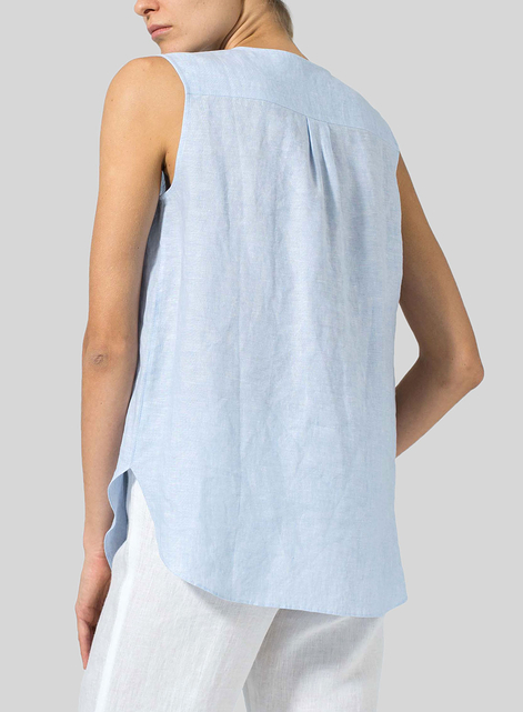 Linen Surplice V-Neck Blouse