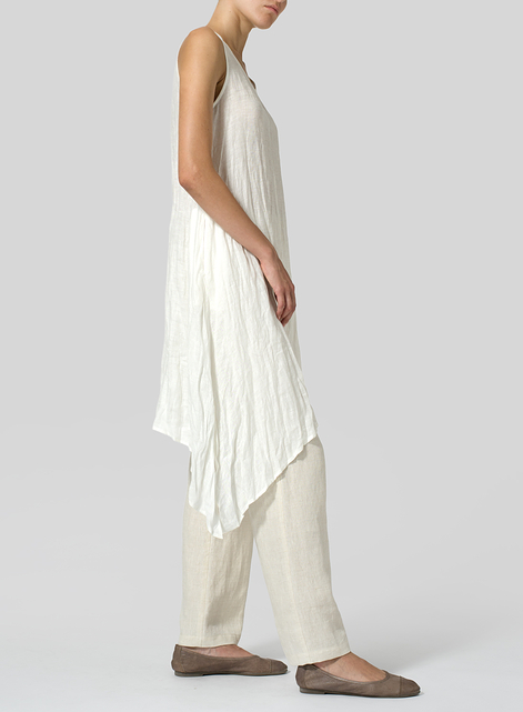 Linen Sleeveless Crumple Effect Long Dress