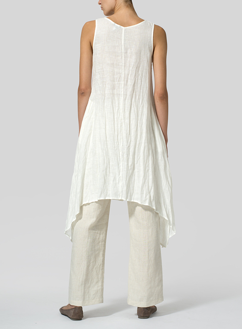 Linen Sleeveless Crumple Effect Long Dress