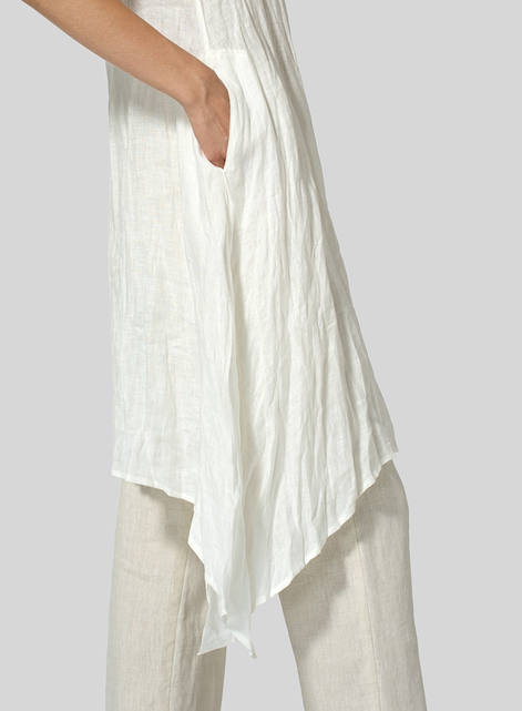 Linen Sleeveless Crumple Effect Long Dress