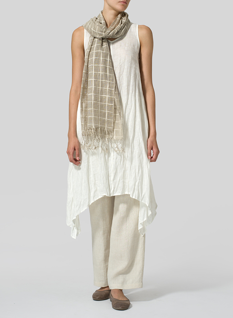 Linen Sleeveless Crumple Effect Long Dress