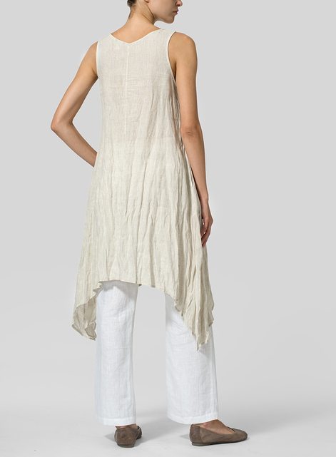 Linen Sleeveless Crumple Effect Long Dress