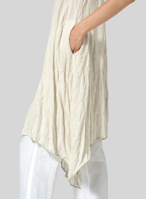 Linen Sleeveless Crumple Effect Long Dress