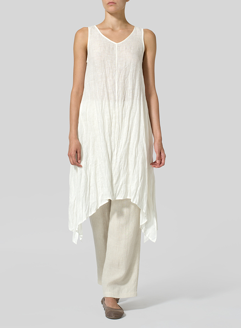 Linen Sleeveless Crumple Effect Long Dress