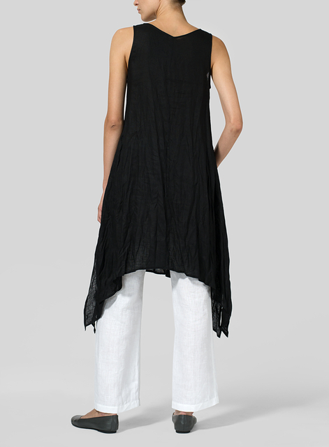 Linen Sleeveless Crumple Effect Long Dress