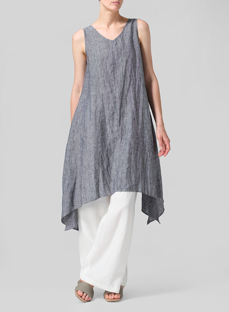 Linen Sleeveless Crumple Effect Long Dress