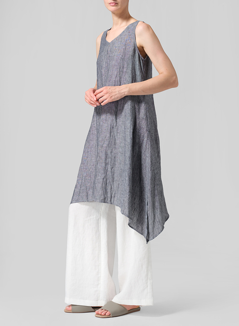 Linen Sleeveless Crumple Effect Long Dress