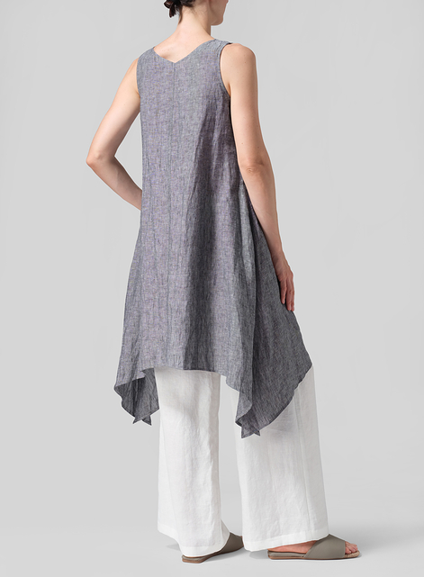 Linen Sleeveless Crumple Effect Long Dress