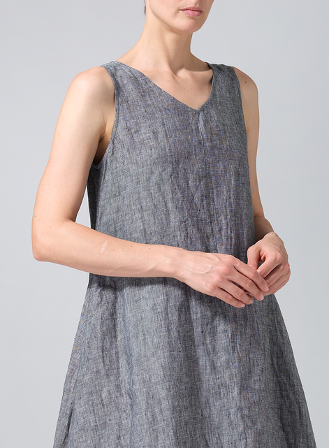 Linen Sleeveless Crumple Effect Long Dress
