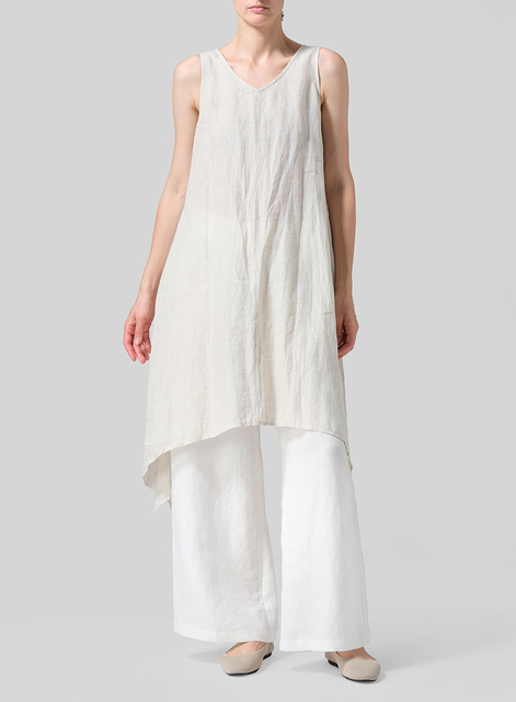 Linen Sleeveless Crumple Effect Long Dress