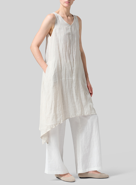 Linen Sleeveless Crumple Effect Long Dress
