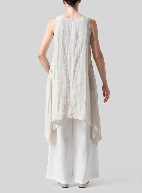 Linen Sleeveless Crumple Effect Long Dress