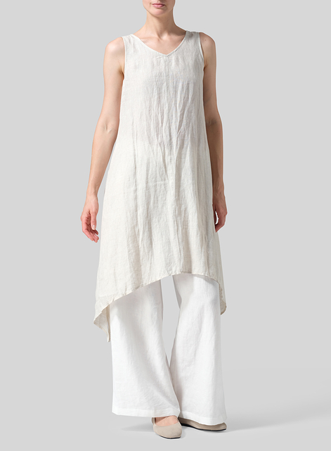Linen Sleeveless Crumple Effect Long Dress