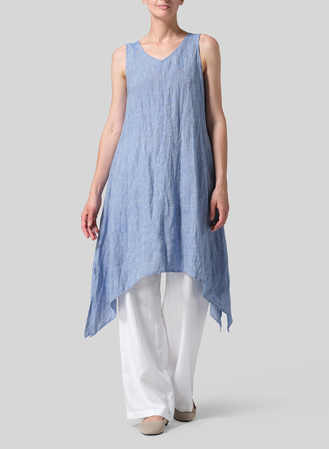 Linen Sleeveless Crumple Effect Long Dress