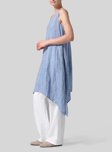 Linen Sleeveless Crumple Effect Long Dress