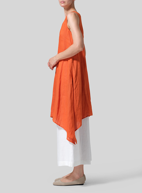 Linen Sleeveless Crumple Effect Long Dress
