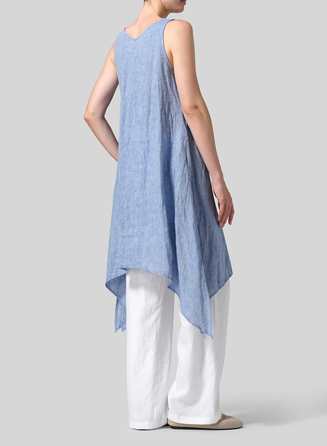 Linen Sleeveless Crumple Effect Long Dress