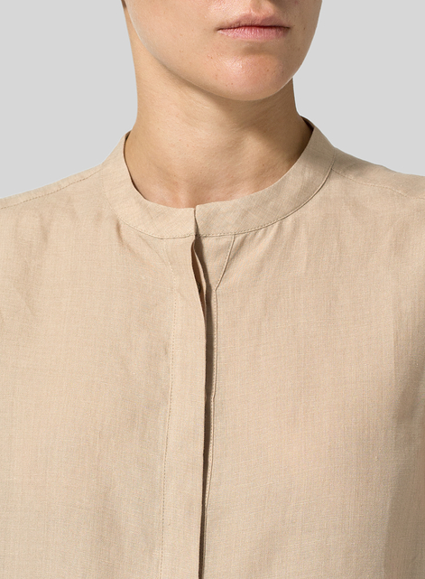 Linen A-line Sleeveless Top with Mandarin Collar