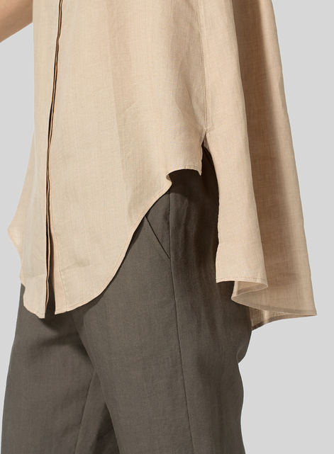 Linen A-line Sleeveless Top with Mandarin Collar