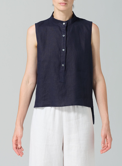 Linen Mandarin Collar Vest