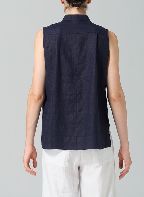 Linen Mandarin Collar Vest