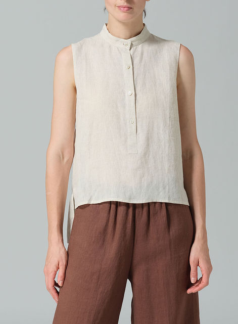 Linen Mandarin Collar Vest
