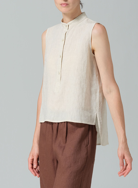 Linen Mandarin Collar Vest