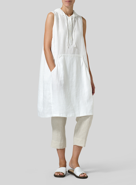 Linen Sleeveless Hoodie Long Tunic