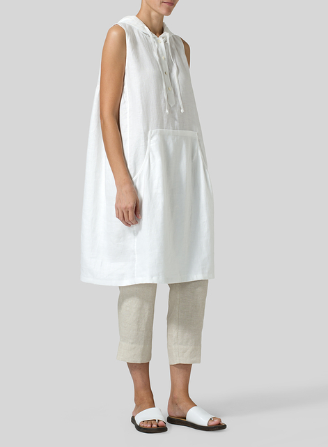 Linen Sleeveless Hoodie Long Tunic