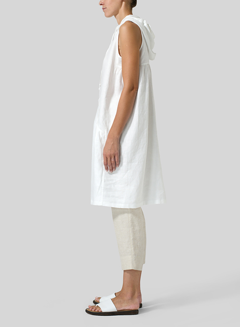 Linen Sleeveless Hoodie Long Tunic
