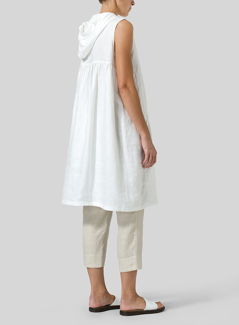 Linen Sleeveless Hoodie Long Tunic