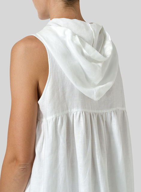 Linen Sleeveless Hoodie Long Tunic