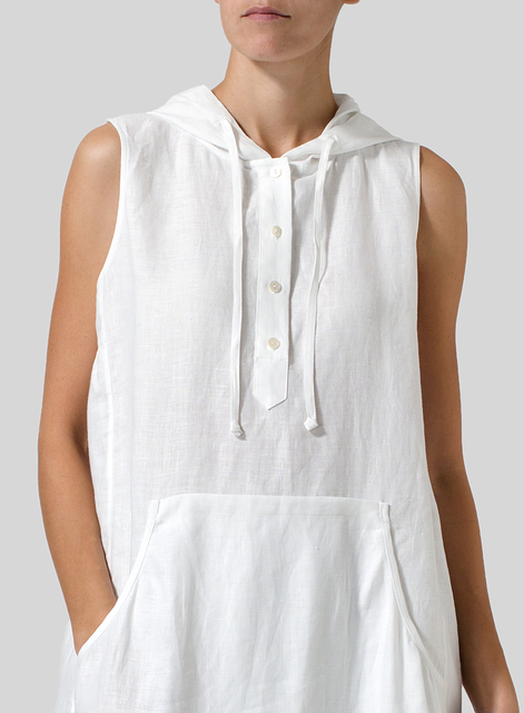 Linen Sleeveless Hoodie Long Tunic