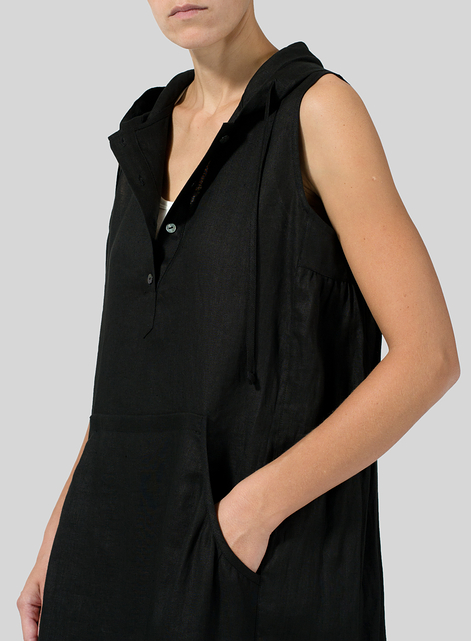 Linen Sleeveless Hoodie Long Tunic