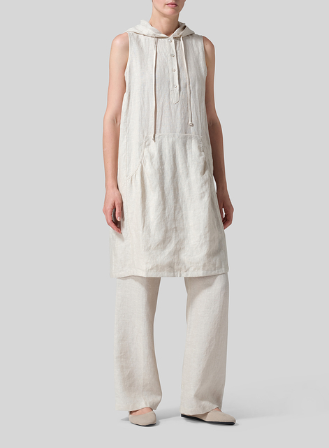 Linen Sleeveless Hoodie Long Tunic