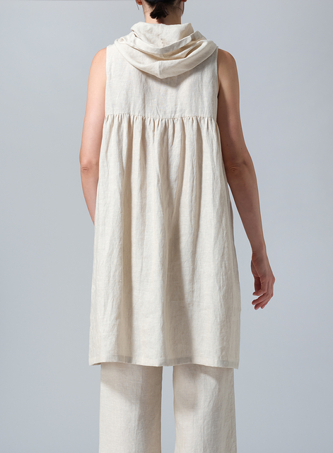 Linen Sleeveless Hoodie Long Tunic
