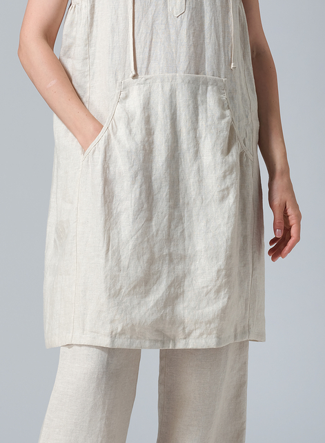Linen Sleeveless Hoodie Long Tunic