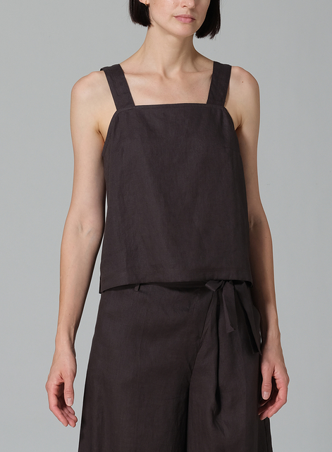 Linen Square Neckline Button-Back Straight Short Tank