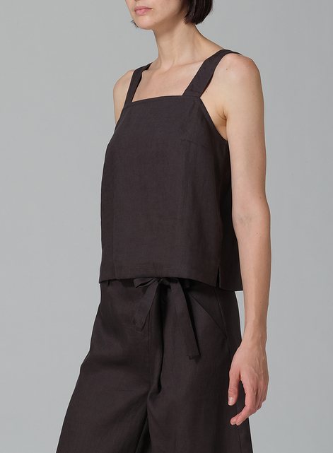 Linen Square Neckline Button-Back Straight Short Tank