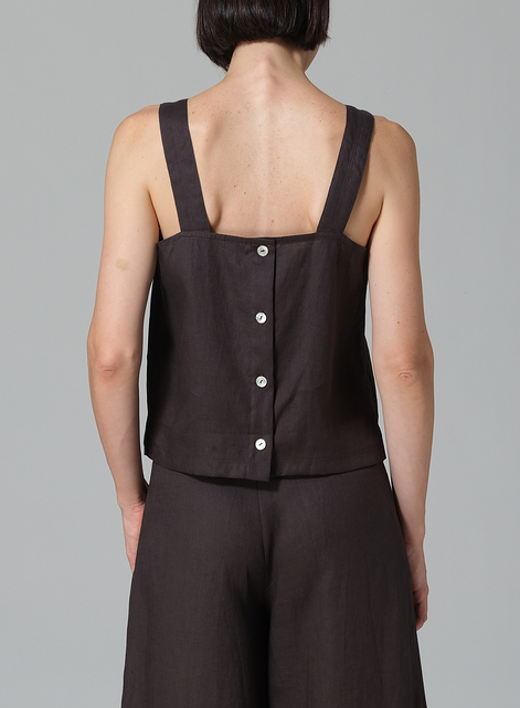 Linen Square Neckline Button-Back Straight Short Tank
