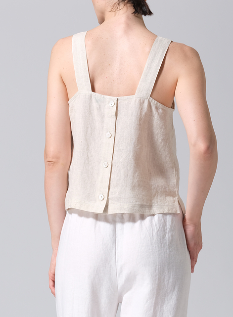Linen Square Neckline Button-Back Straight Short Tank