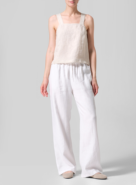 Linen Square Neckline Button-Back Straight Short Tank