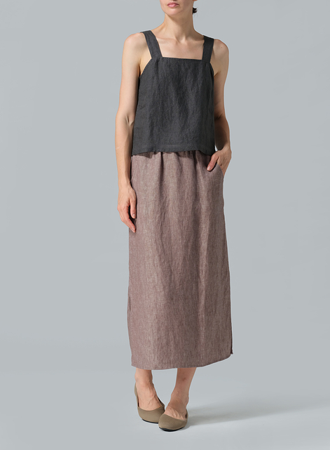 Linen Square Neckline Button-Back Straight Short Tank