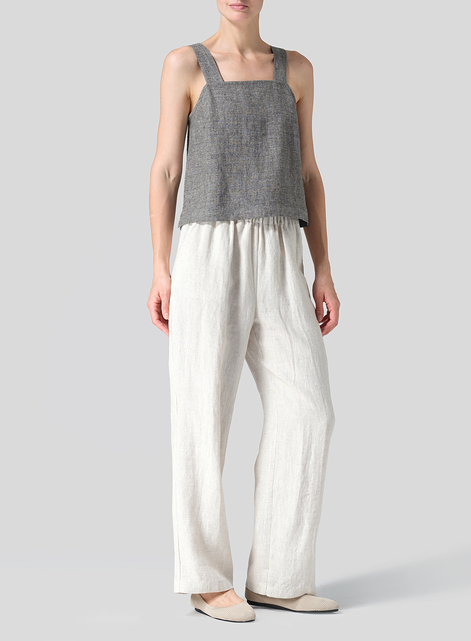 Linen Square Neckline Button-Back Straight Short Tank