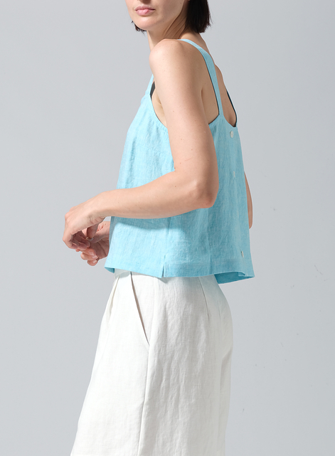 Linen Square Neckline Button-Back Straight Short Tank