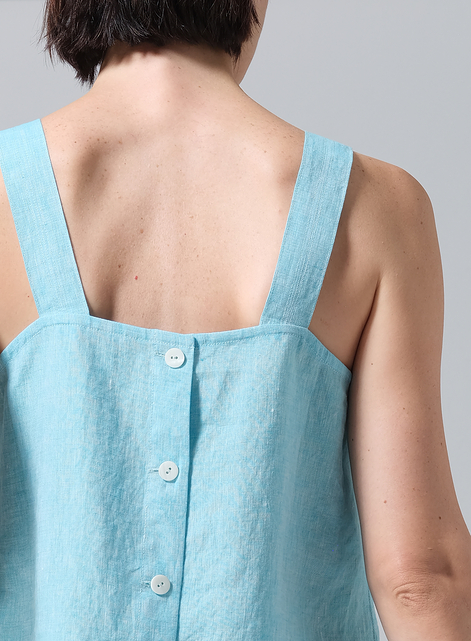 Linen Square Neckline Button-Back Straight Short Tank