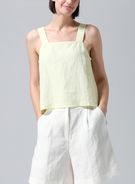 Linen Square Neckline Button-Back Straight Short Tank